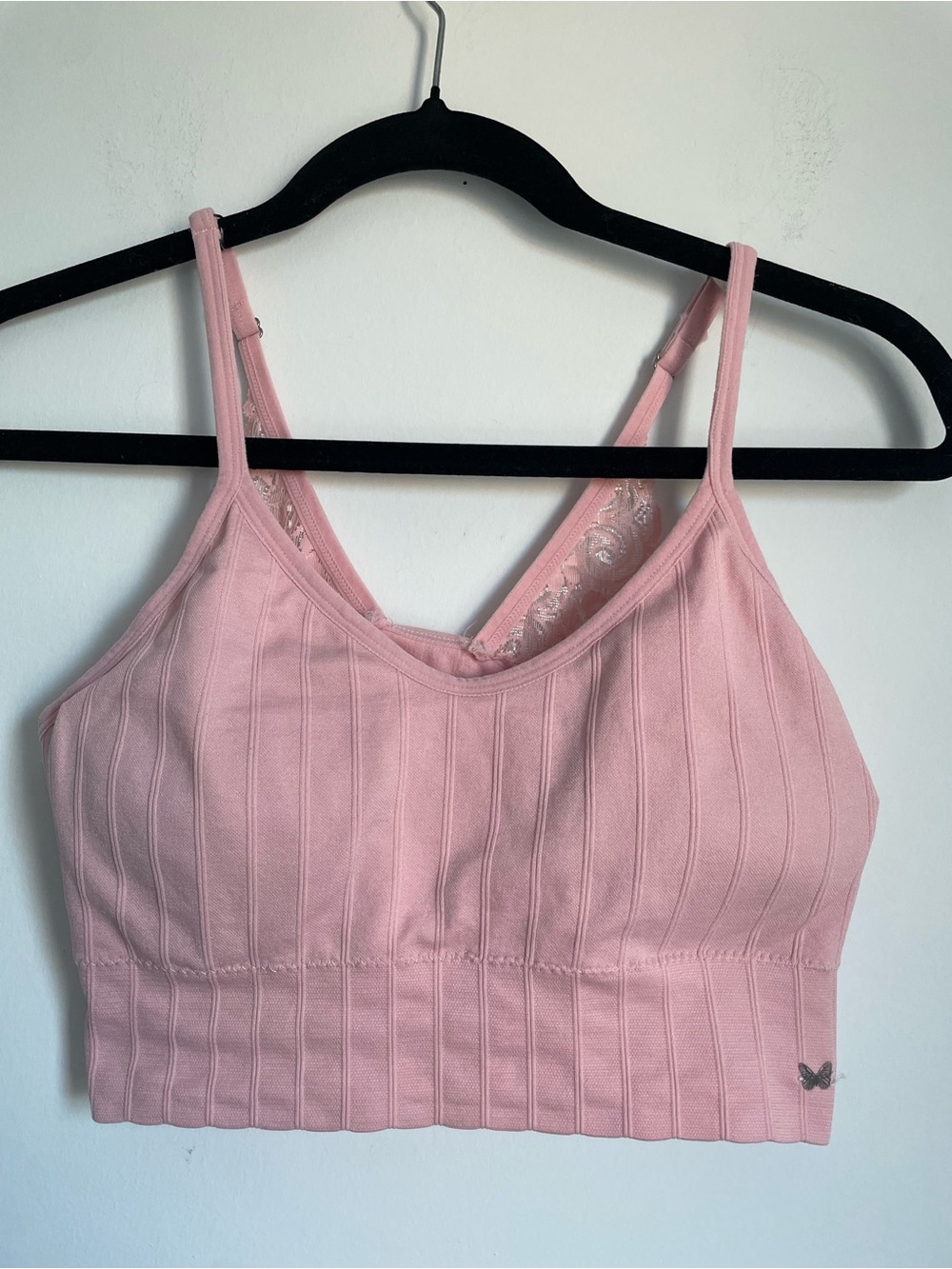 Jessica Simpson Pink Ribbed Lace-Trim Bralette